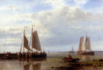 ボート Painting - 穏やかな河口での輸送 アブラハム・ハルク・シニアのボートの海の風景